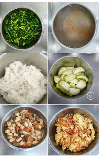 午餐：(高纖麥片飯) 、豆干嫩雞、紅蘿蔔炒蛋、季節時蔬、牛蒡腰果湯、四季水果　